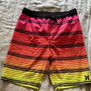 🆕🆕🆕Hurley Boy’s Striped Gradient Board Swimming Shorts- Pink, Orange, Yellow